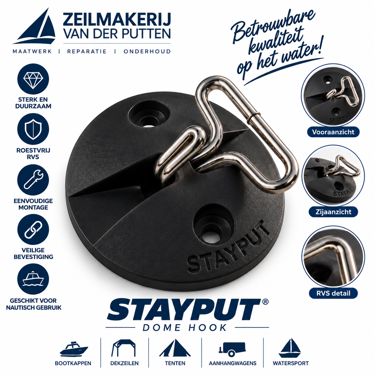 Stayput Dome Hook Saddle zwart
