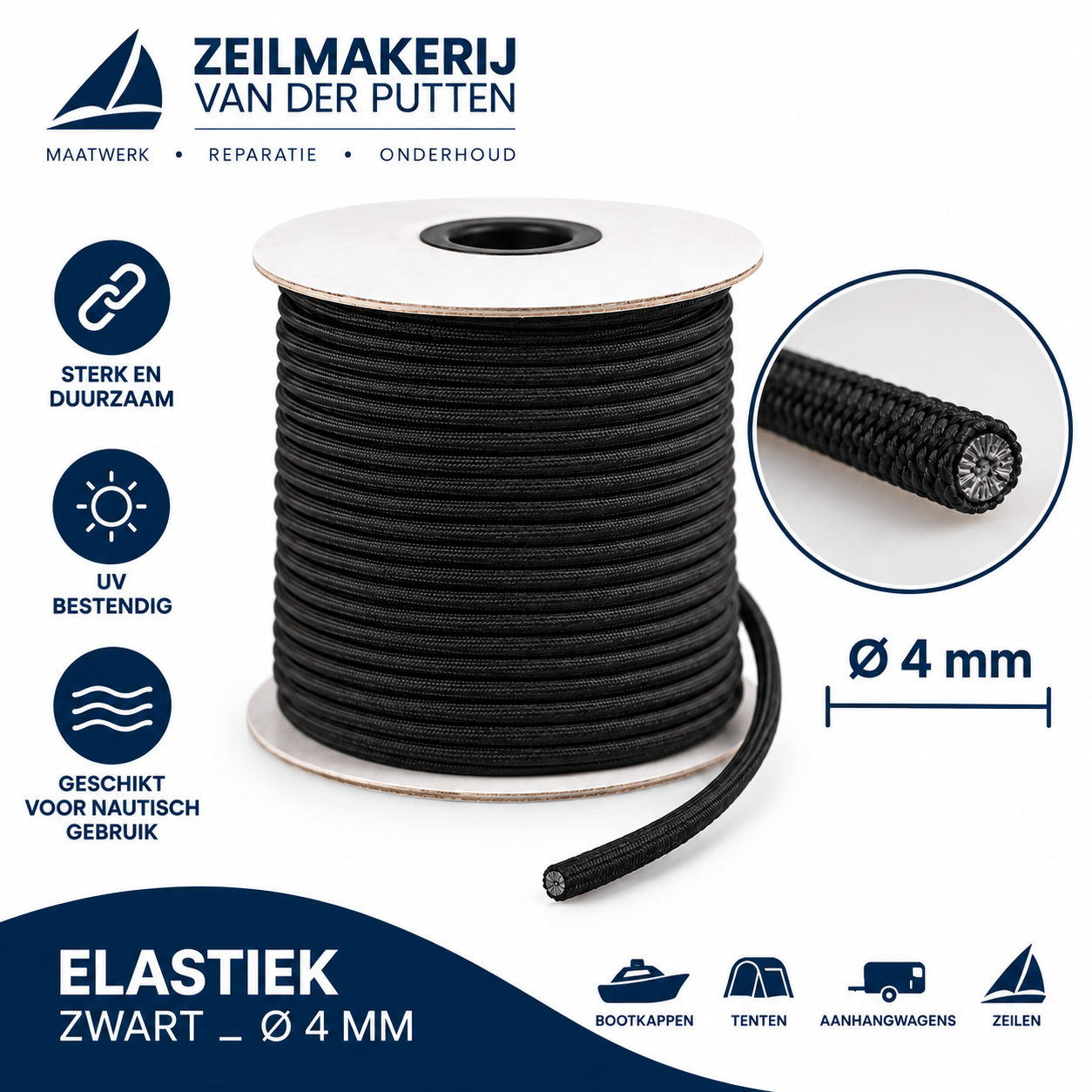 Elastiek zwart Ø 4 mm