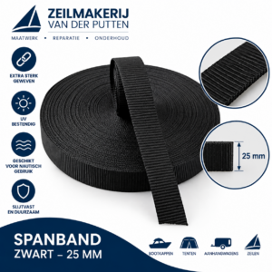 25 mm Polyester Spanband Zwart – per meter