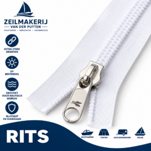 Deelbare rits 10 mm – spiraalrits – enkeldeelbaar – dubbellips wit 5 meter